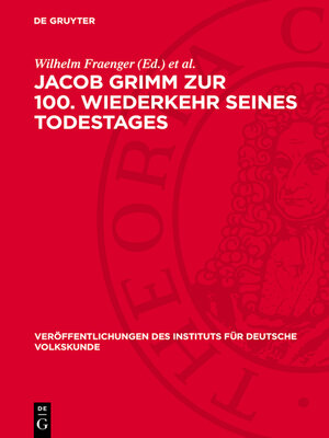 cover image of Jacob Grimm zur 100. Wiederkehr seines Todestages